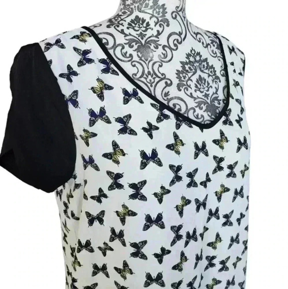 Sisley Dress Butterfly Print Black White Fairy Y2K Shift Dress Fairy Women L - Picture 5 of 11